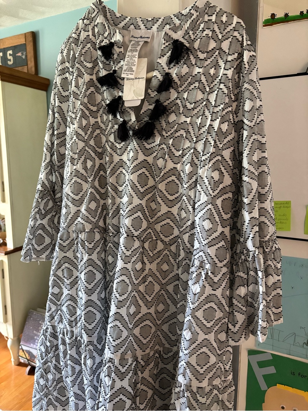 Tommy Bahama Gray & White Geometric Tassel Tunic Dress - Picture 8 of 8